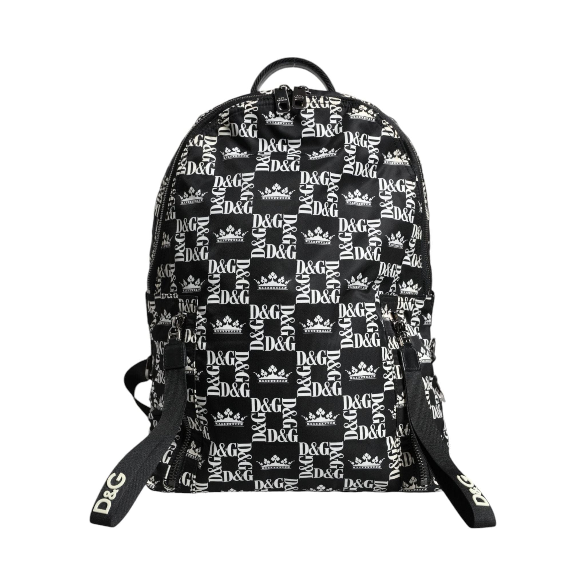 Luxour, Dolce & Gabbana Black White DG Crown Logo Nylon Backpack Bag, 