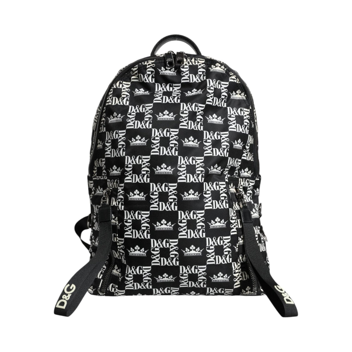 Luxour, Dolce & Gabbana Black White DG Crown Logo Nylon Backpack Bag, 
