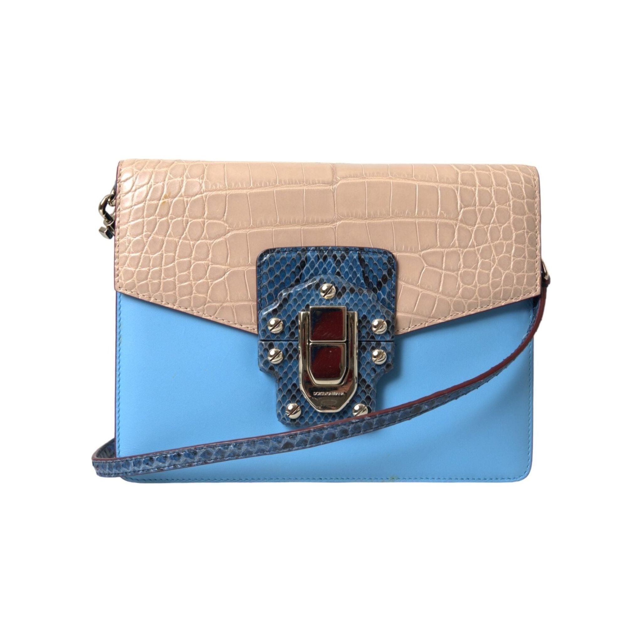 Luxour, Dolce & Gabbana Blue Beige Exotic Leather LUCIA Crossbody Purse Bag, 