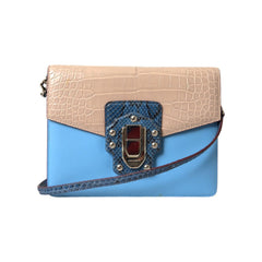 Luxour, Dolce & Gabbana Blue Beige Exotic Leather LUCIA Crossbody Purse Bag, 