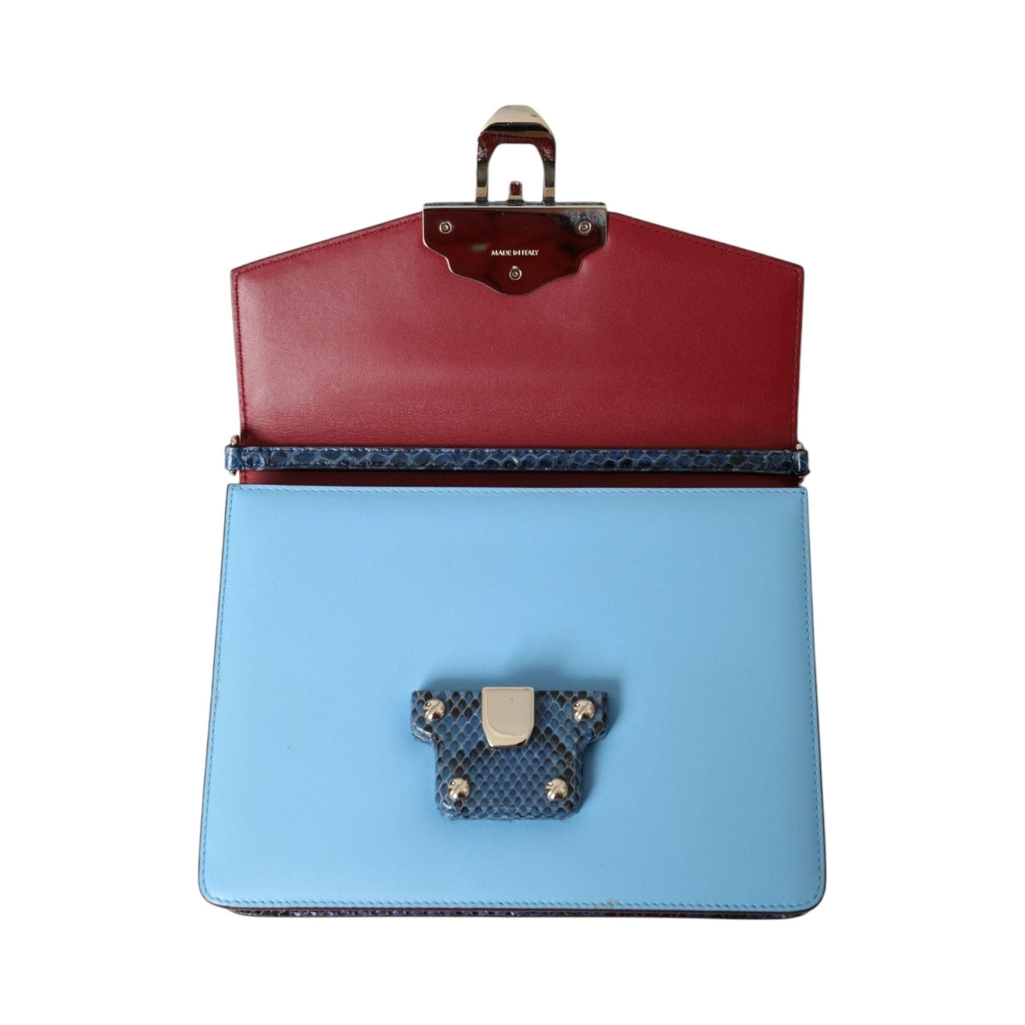 Luxour, Dolce & Gabbana Blue Beige Exotic Leather LUCIA Crossbody Purse Bag, 