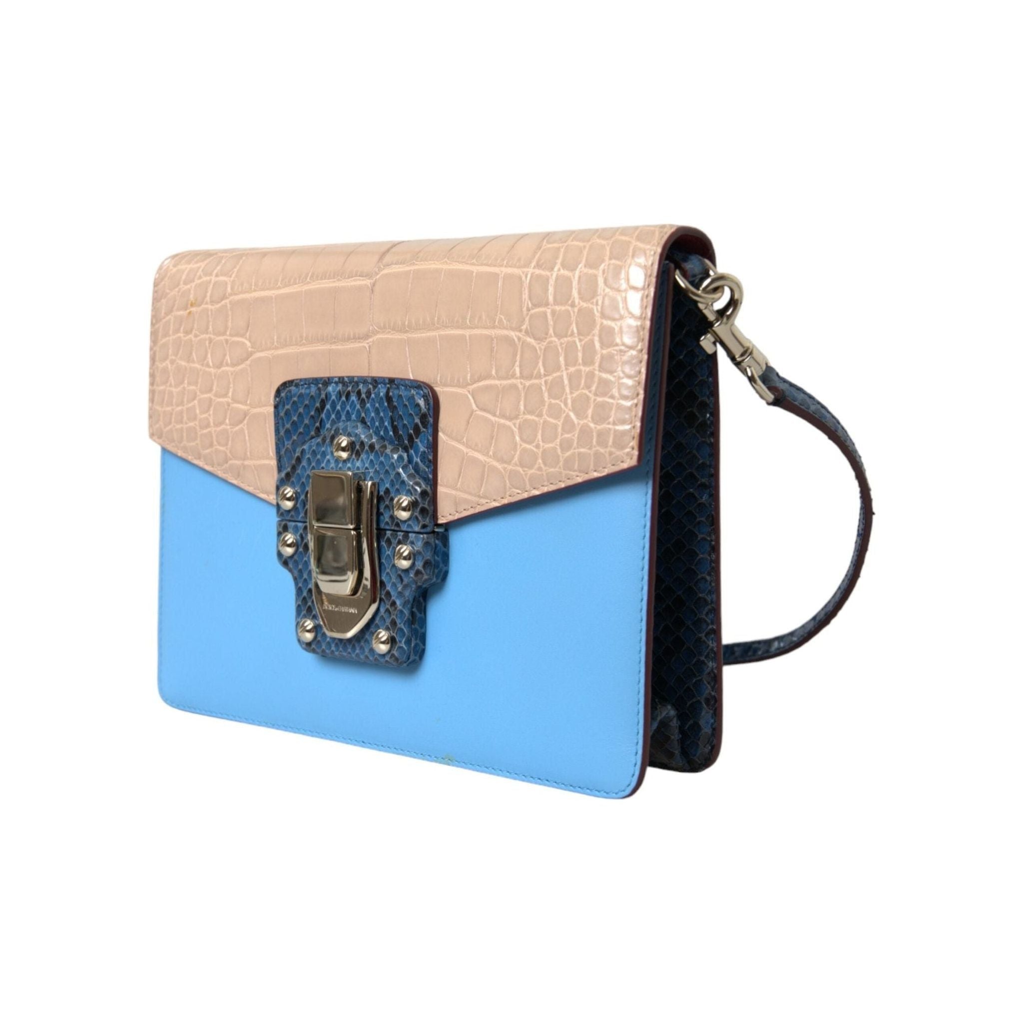 Luxour, Dolce & Gabbana Blue Beige Exotic Leather LUCIA Crossbody Purse Bag, 