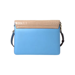 Luxour, Dolce & Gabbana Blue Beige Exotic Leather LUCIA Crossbody Purse Bag, 