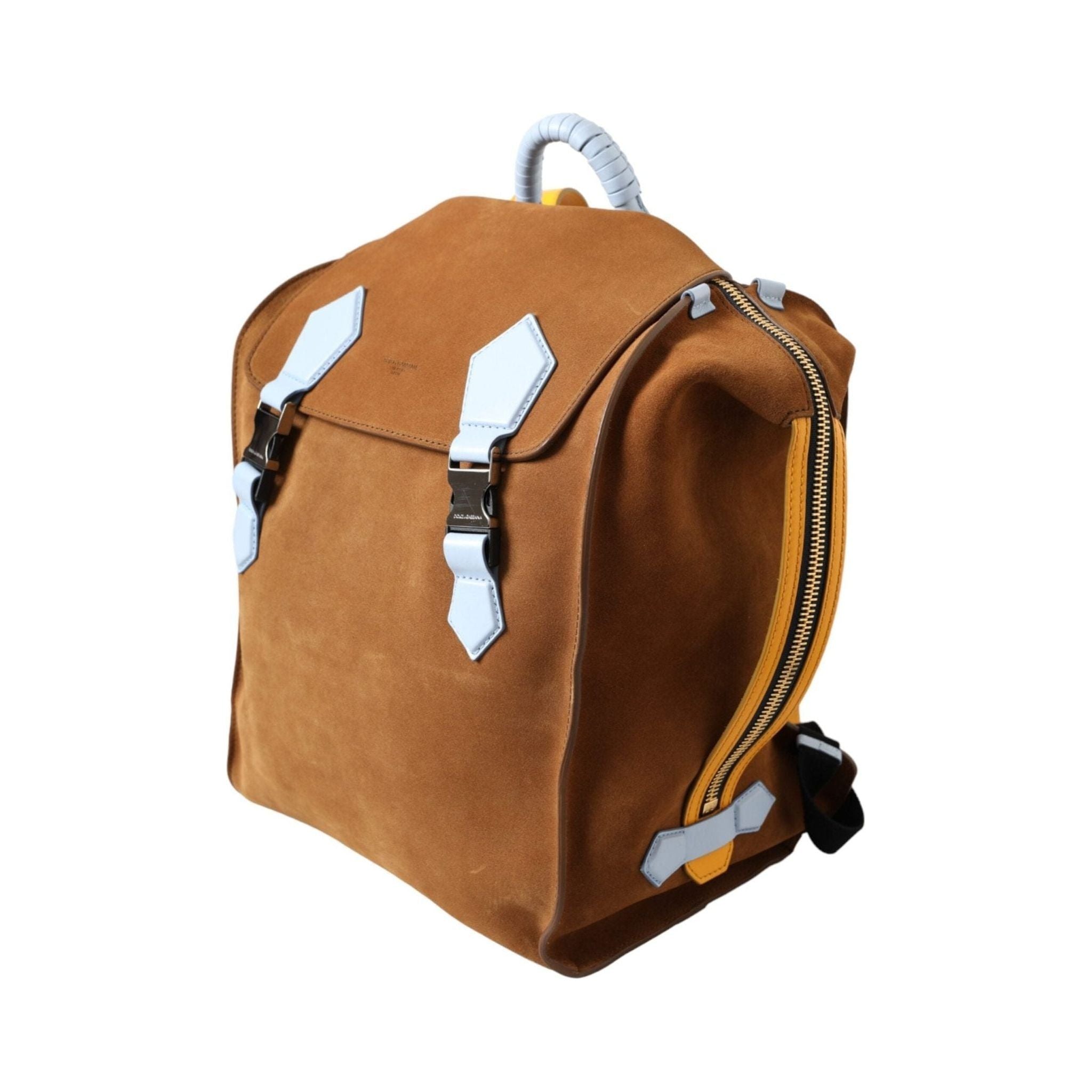 Luxour, Dolce & Gabbana Brown Yellow Suede Leather Logo Backpack Bag, 