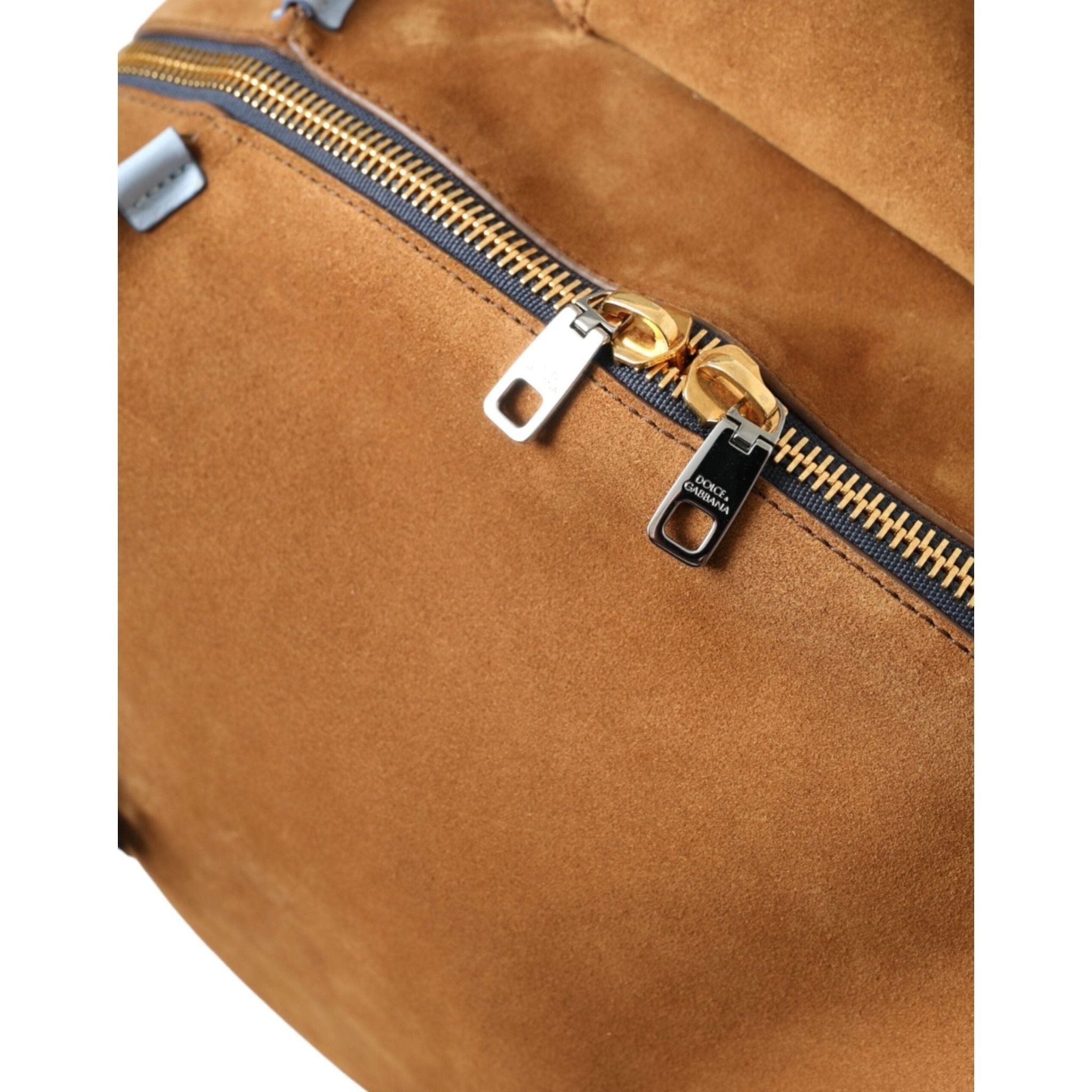 Luxour, Dolce & Gabbana Brown Yellow Suede Leather Logo Backpack Bag, 