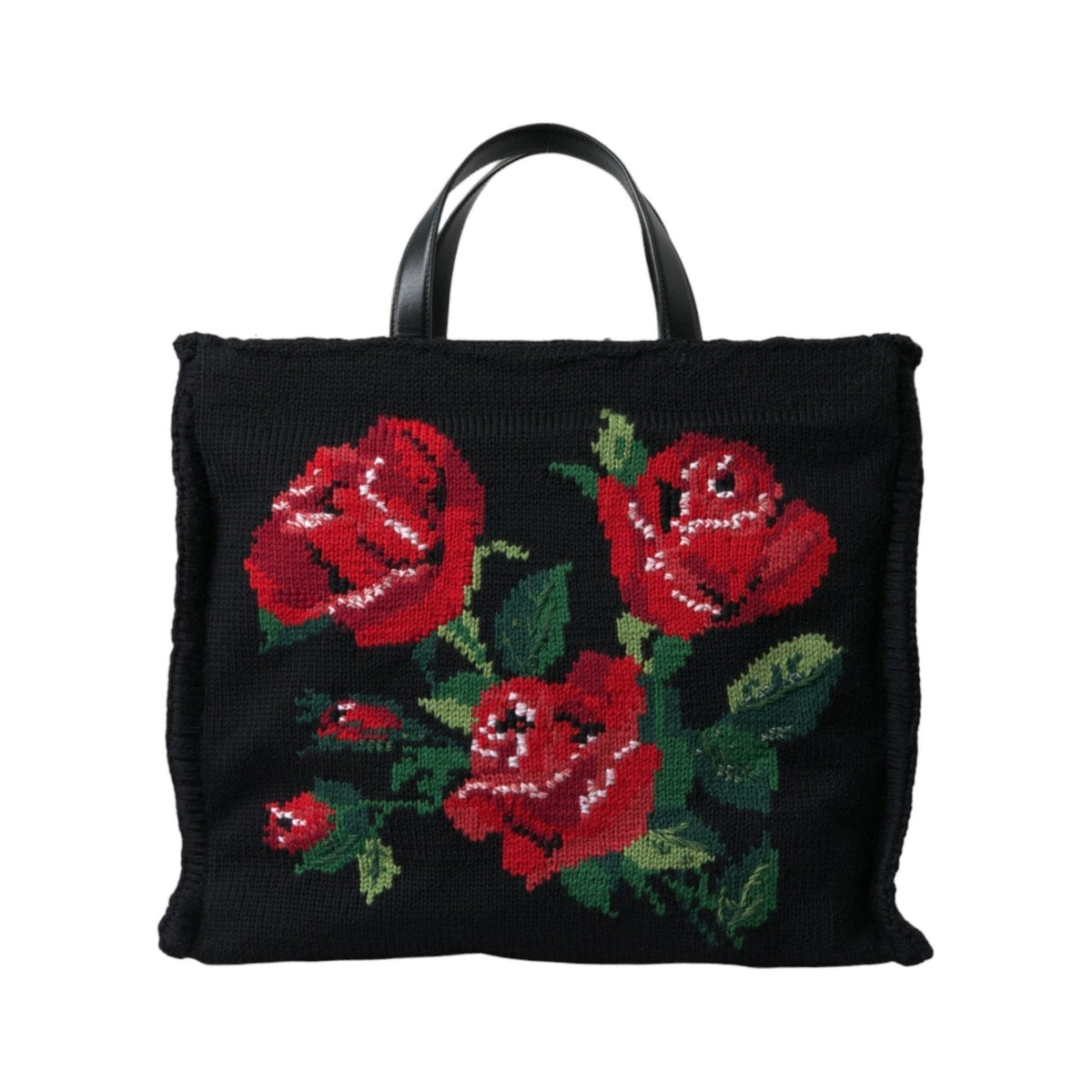Luxour, Dolce & Gabbana Chic Embroidered Floral Black Tote, 