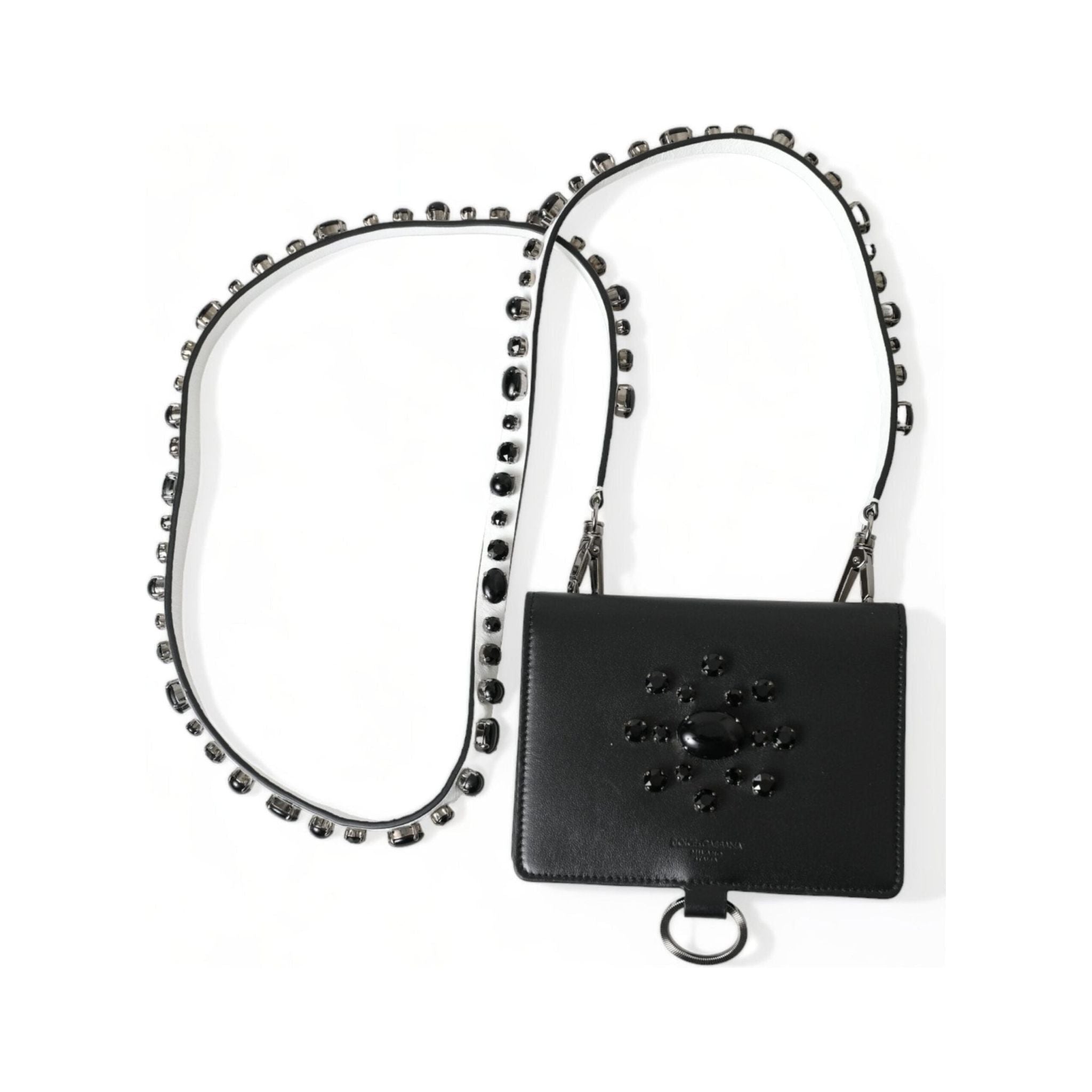 Luxour, Dolce & Gabbana Elegant Black Leather Crystal Card Holder Wallet, 