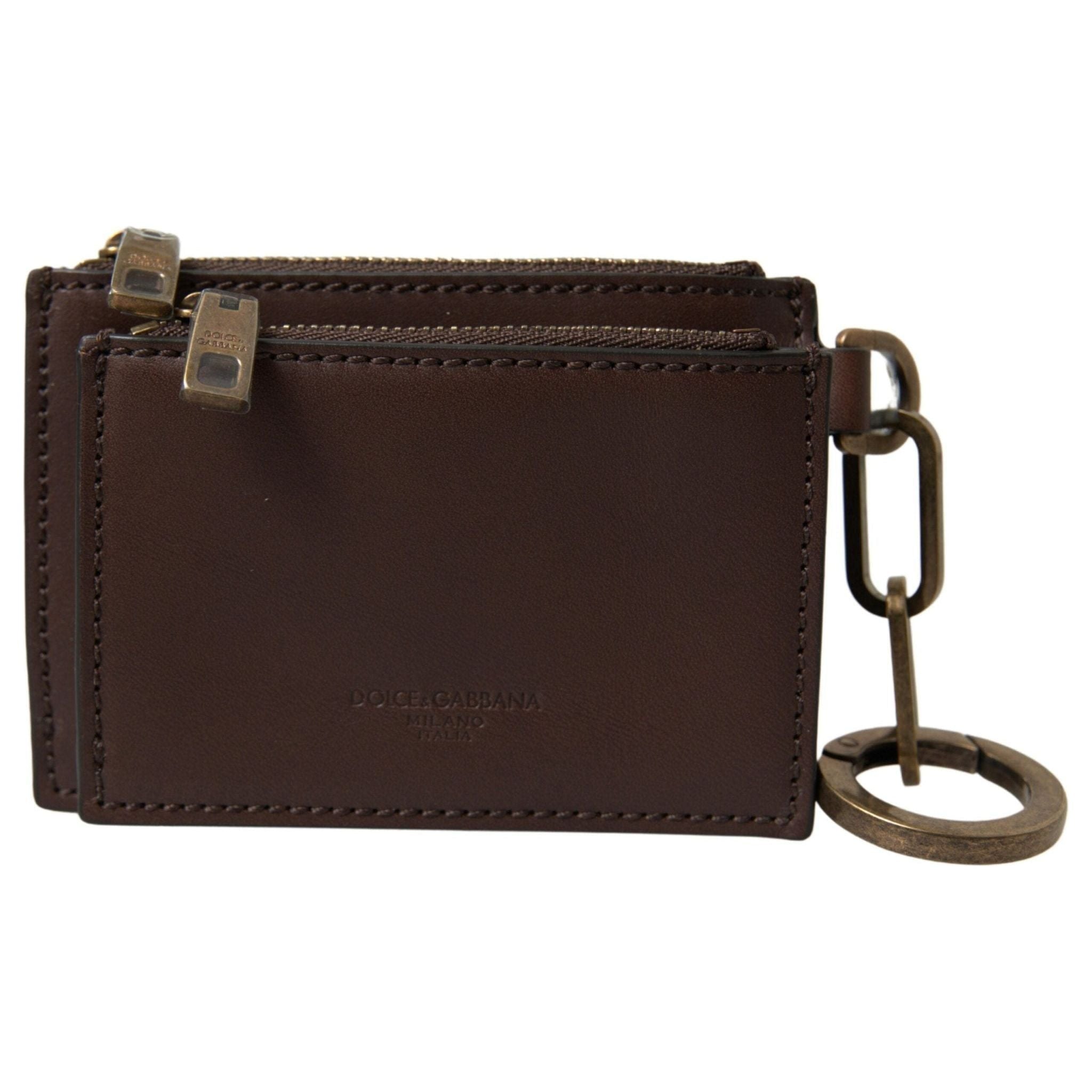 Luxour, Dolce & Gabbana Elegant Brown Leather Coin Purse Wallet, 