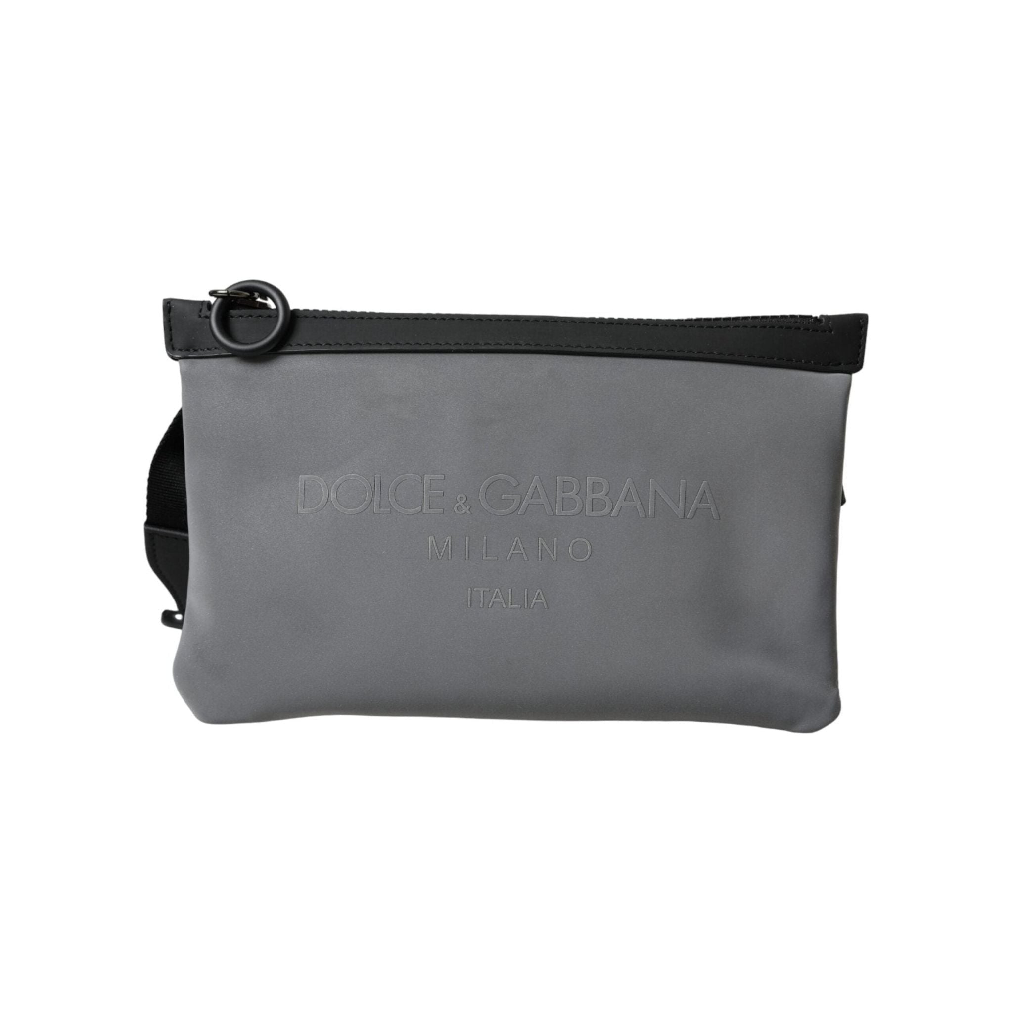 Luxour, Dolce & Gabbana Gray Neoprene Logo Zip Waist Fanny Pack Belt Pouch Bag, 