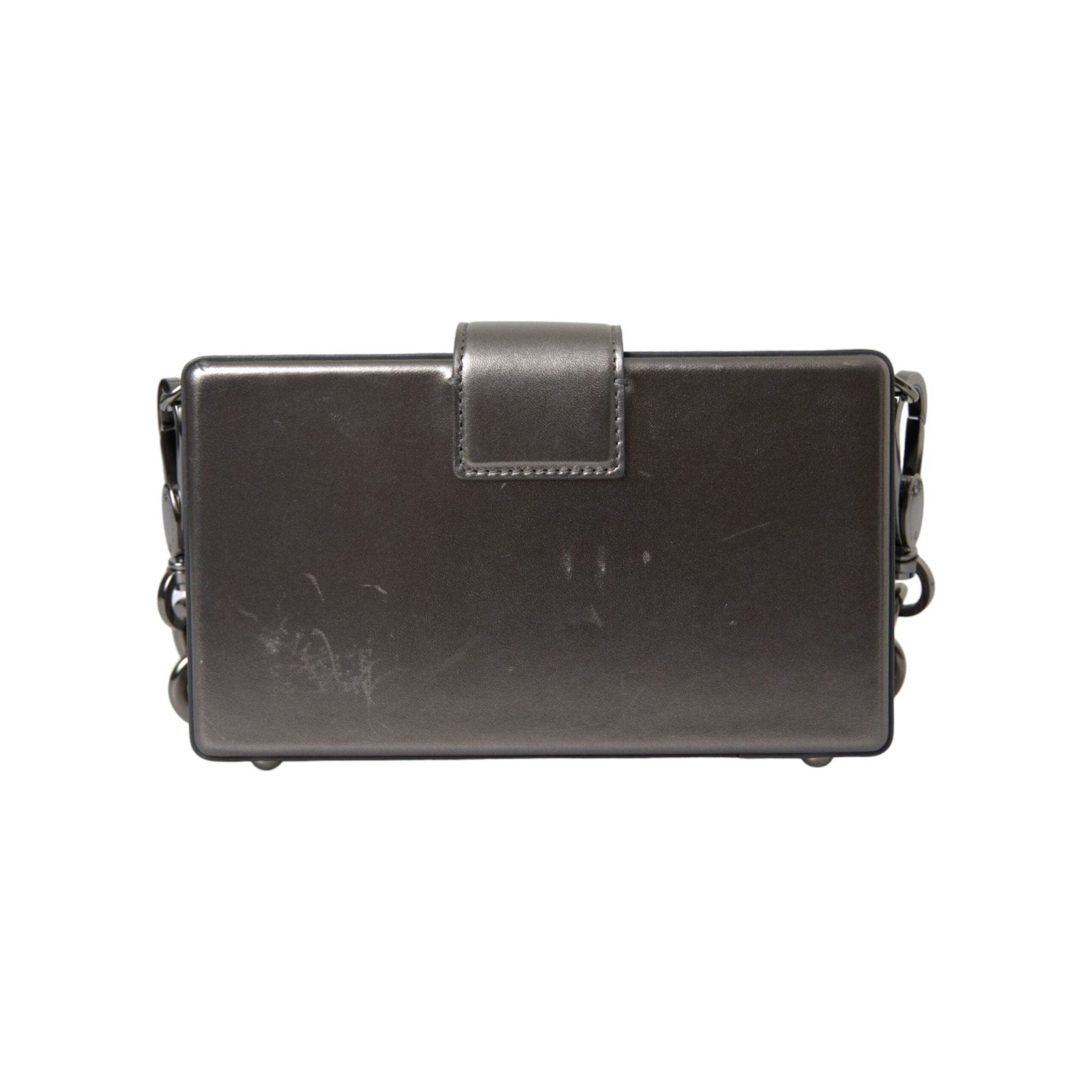 Luxour, Dolce & Gabbana Metallic Gray Calfskin Leather DG BOX Shoulder Bag, 