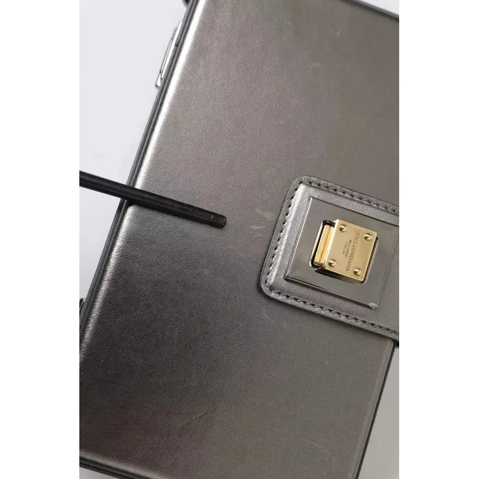 Luxour, Dolce & Gabbana Metallic Gray Calfskin Leather DG BOX Shoulder Bag, 