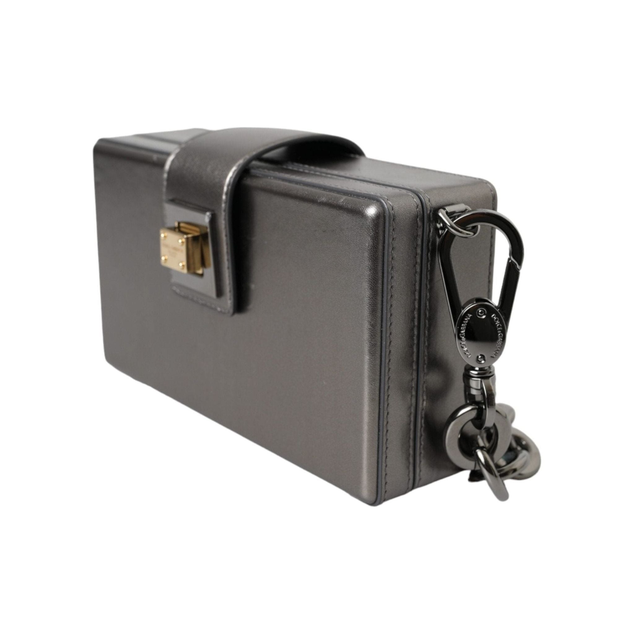 Luxour, Dolce & Gabbana Metallic Gray Calfskin Leather DG BOX Shoulder Bag, 