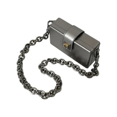 Luxour, Dolce & Gabbana Metallic Gray Calfskin Shoulder Bag with Chain Strap, 