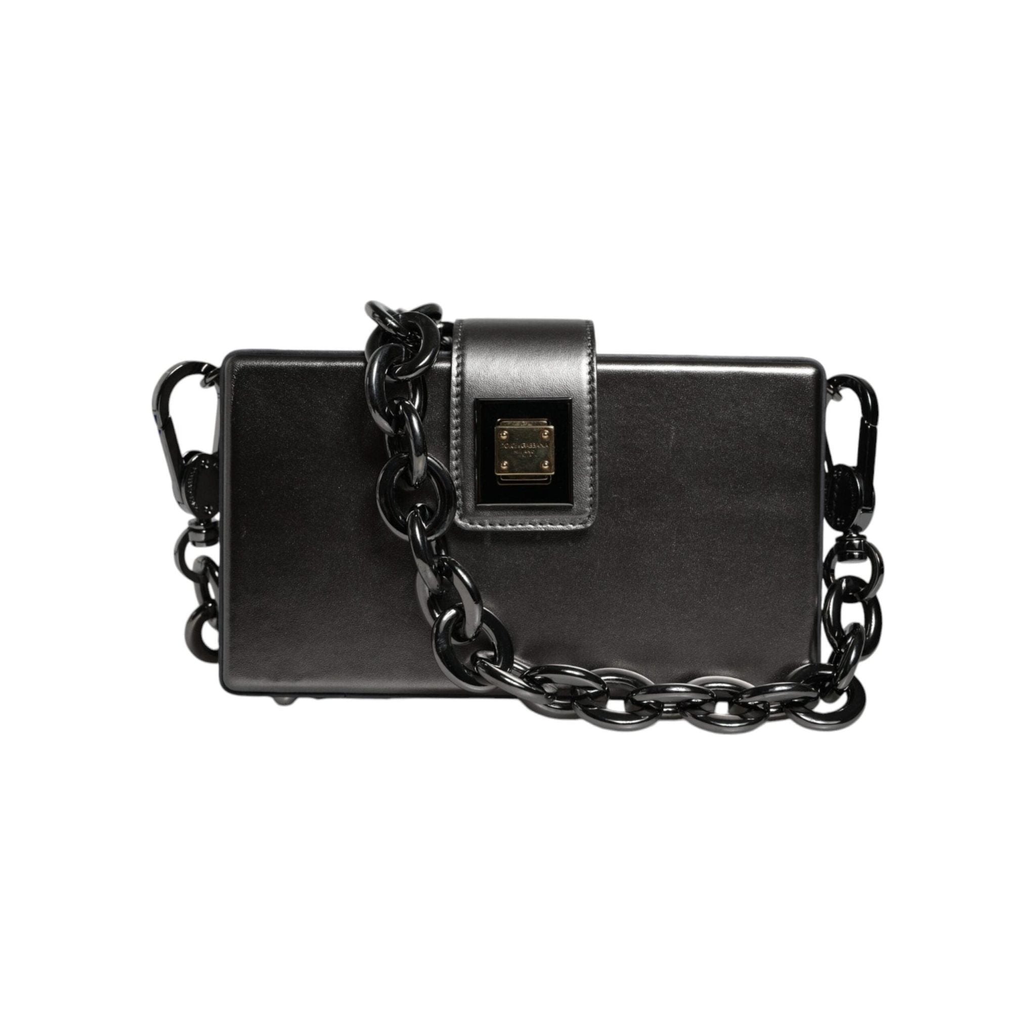 Luxour, Dolce & Gabbana Metallic Gray DG BOX Leather Shoulder Chain Strap Bag, 