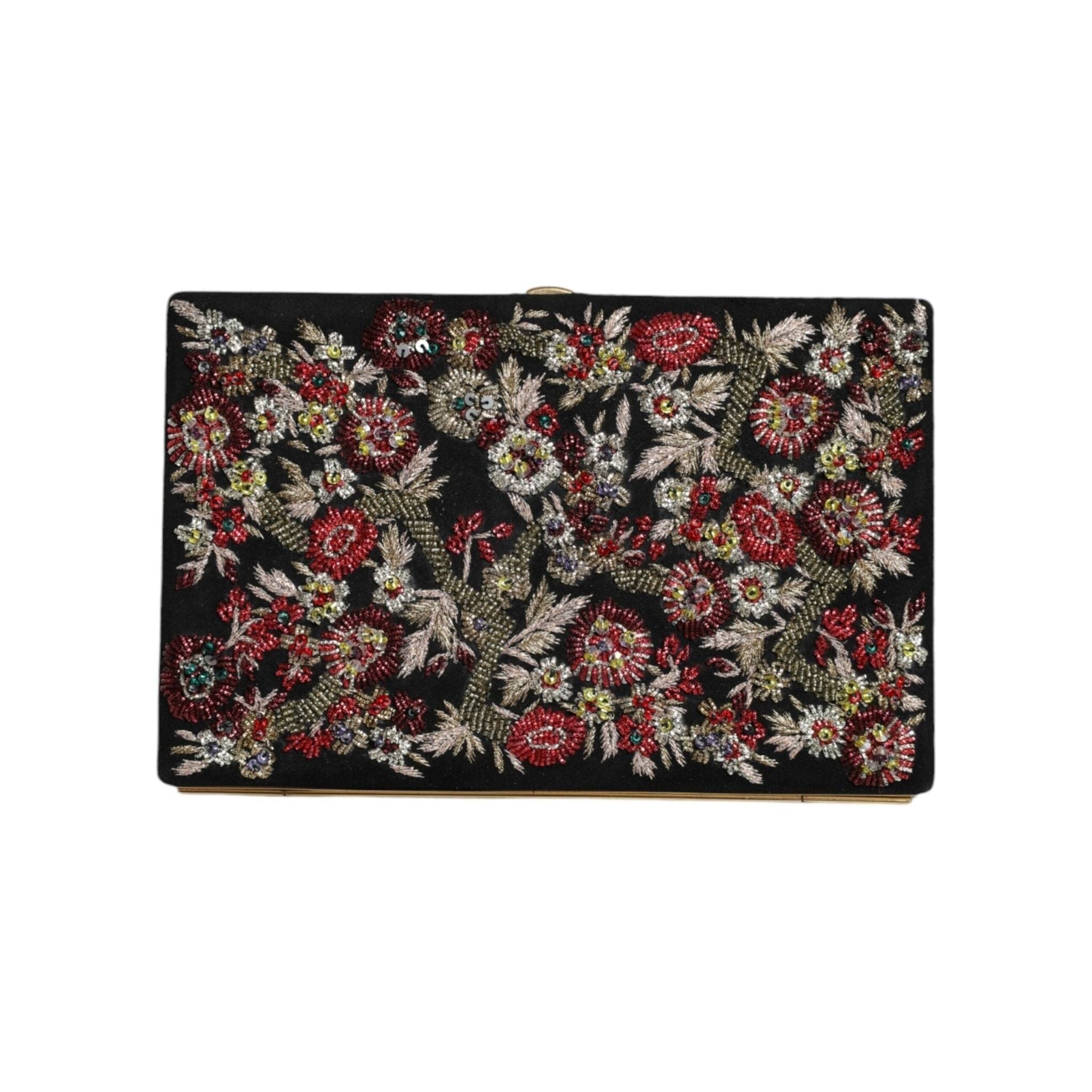 Luxour, Dolce & Gabbana Multicolor Floral Gold Frame Clutch Evening Purse Bag, 