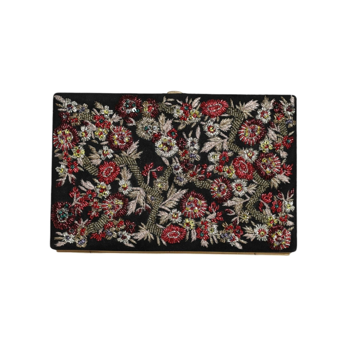 Luxour, Dolce & Gabbana Multicolor Floral Gold Frame Clutch Evening Purse Bag, 