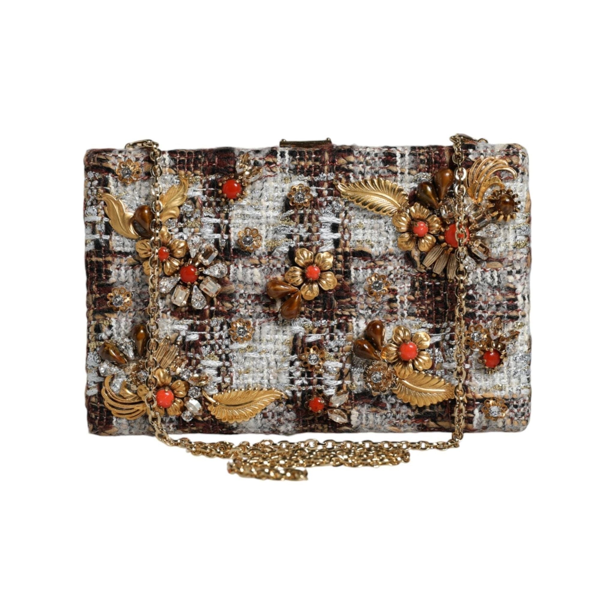 Luxour, Dolce & Gabbana Multicolor Tweed Floral Clutch Crossbody Bag, 