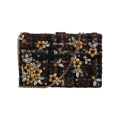 Luxour, Dolce & Gabbana Multicolor Tweed Floral Clutch Evening Party Purse CrossBody Bag, 