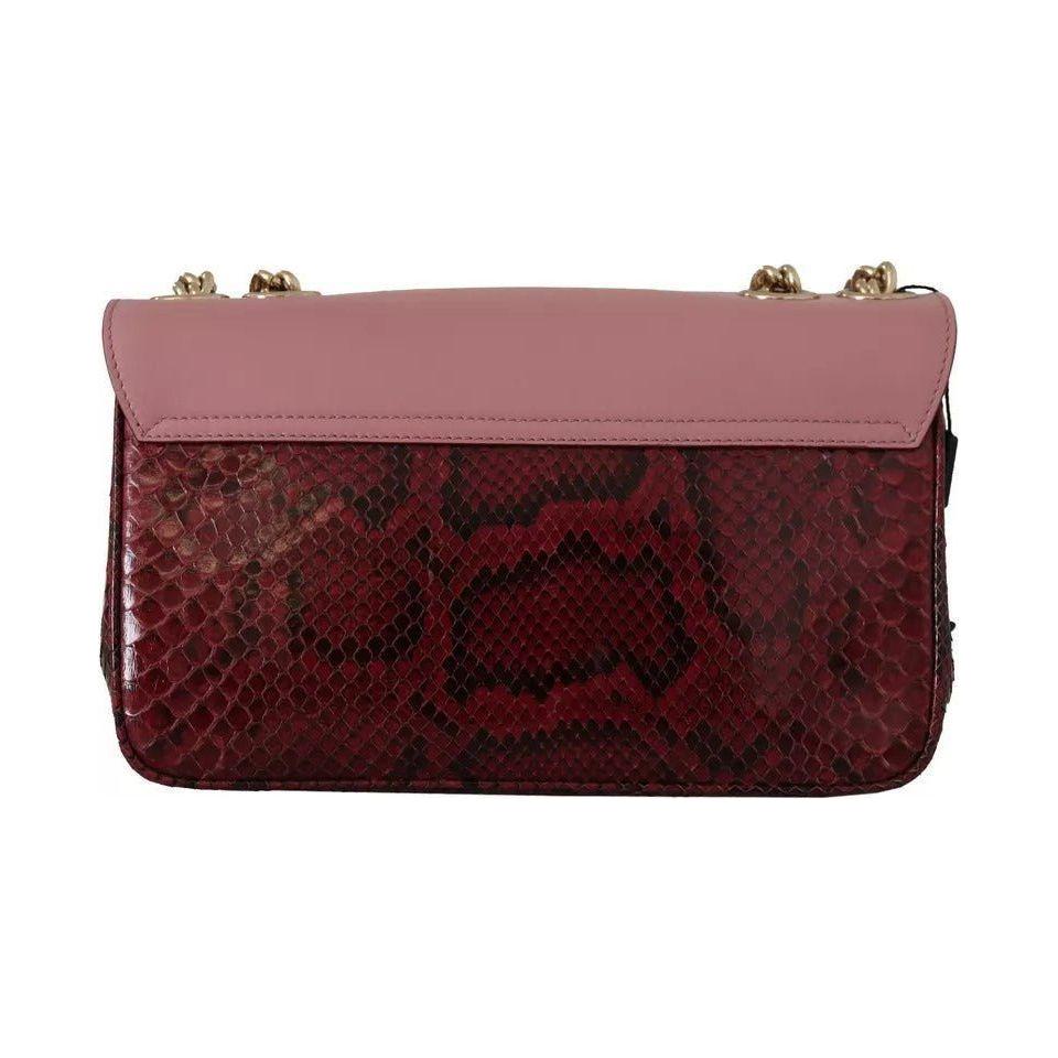 Luxour, Dolce & Gabbana Pink Red Exotic Skins Gold Chain Purse LUCIA Leather Bag, 