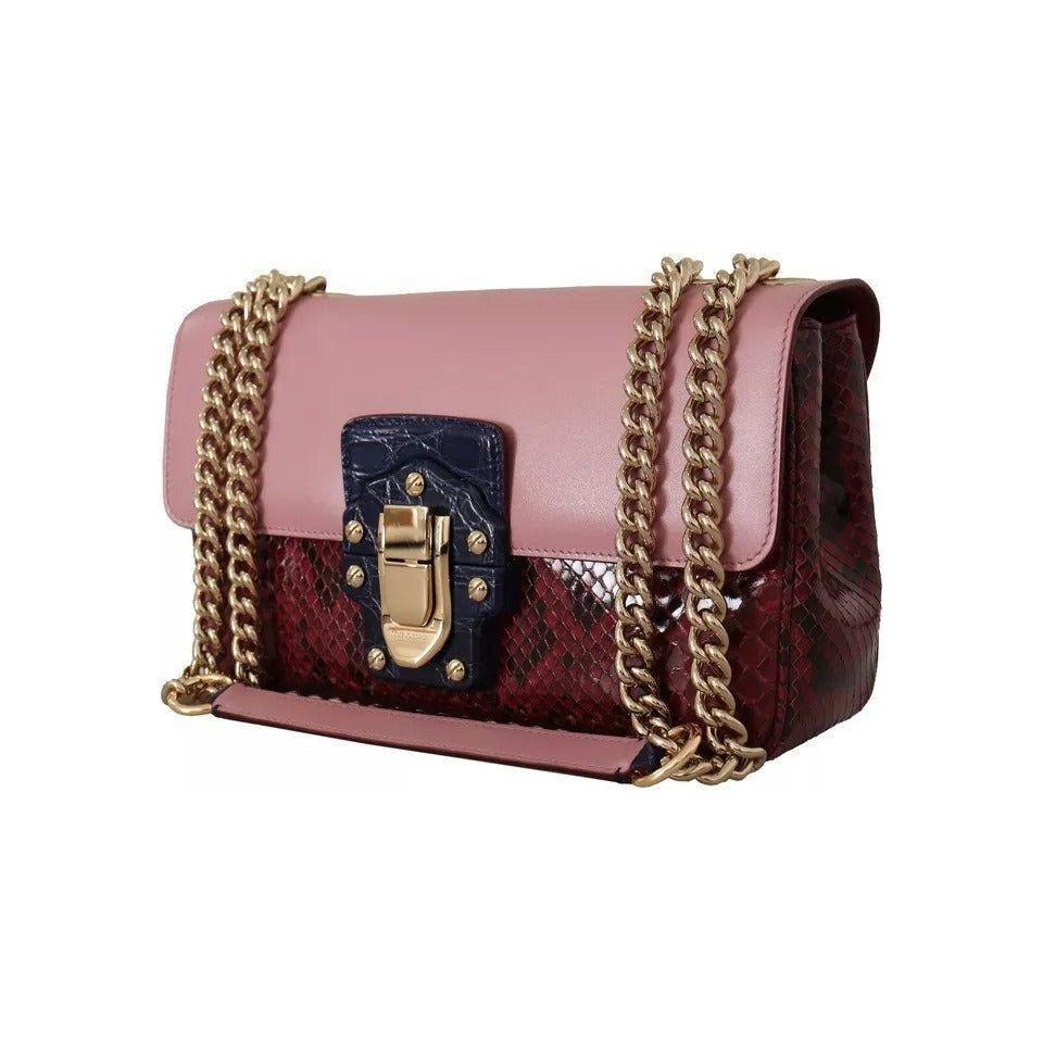 Luxour, Dolce & Gabbana Pink Red Exotic Skins Gold Chain Purse LUCIA Leather Bag, 