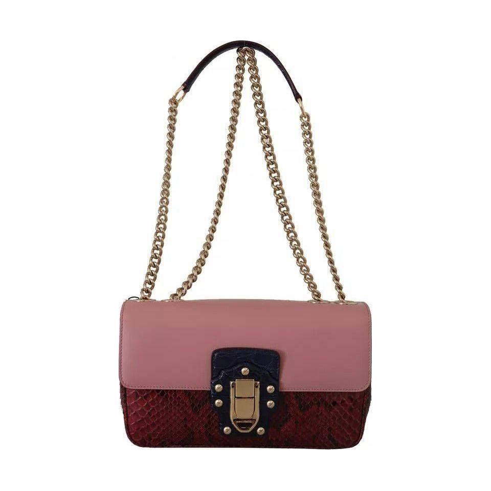 Luxour, Dolce & Gabbana Pink Red Exotic Skins Gold Chain Purse LUCIA Leather Bag, 