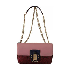 Luxour, Dolce & Gabbana Pink Red Exotic Skins Gold Chain Purse LUCIA Leather Bag, 