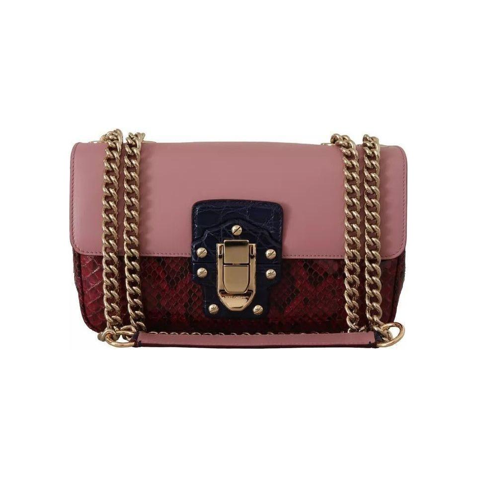 Luxour, Dolce & Gabbana Pink Red Exotic Skins Gold Chain Purse LUCIA Leather Bag, 