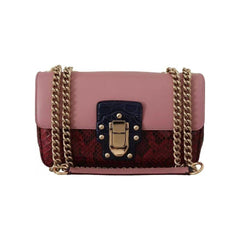 Luxour, Dolce & Gabbana Pink Red Exotic Skins Gold Chain Purse LUCIA Leather Bag, 