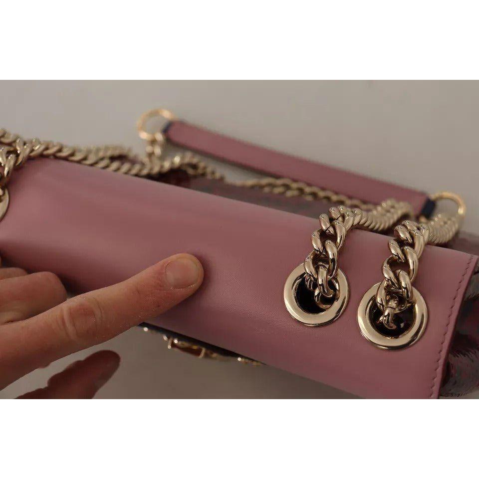 Luxour, Dolce & Gabbana Pink Red Exotic Skins Gold Chain Purse LUCIA Leather Bag, 