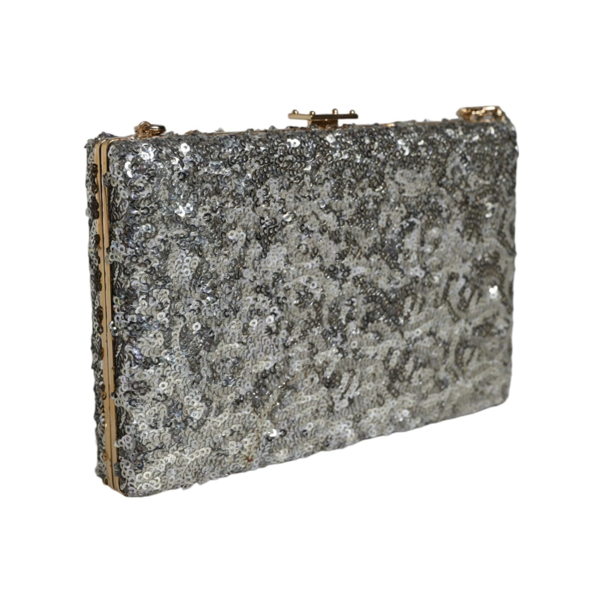 Luxour, Dolce & Gabbana Silver Sequined Clutch Evening Crossbody Bag, 