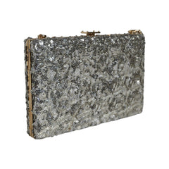 Luxour, Dolce & Gabbana Silver Sequined Clutch Evening Crossbody Bag, 