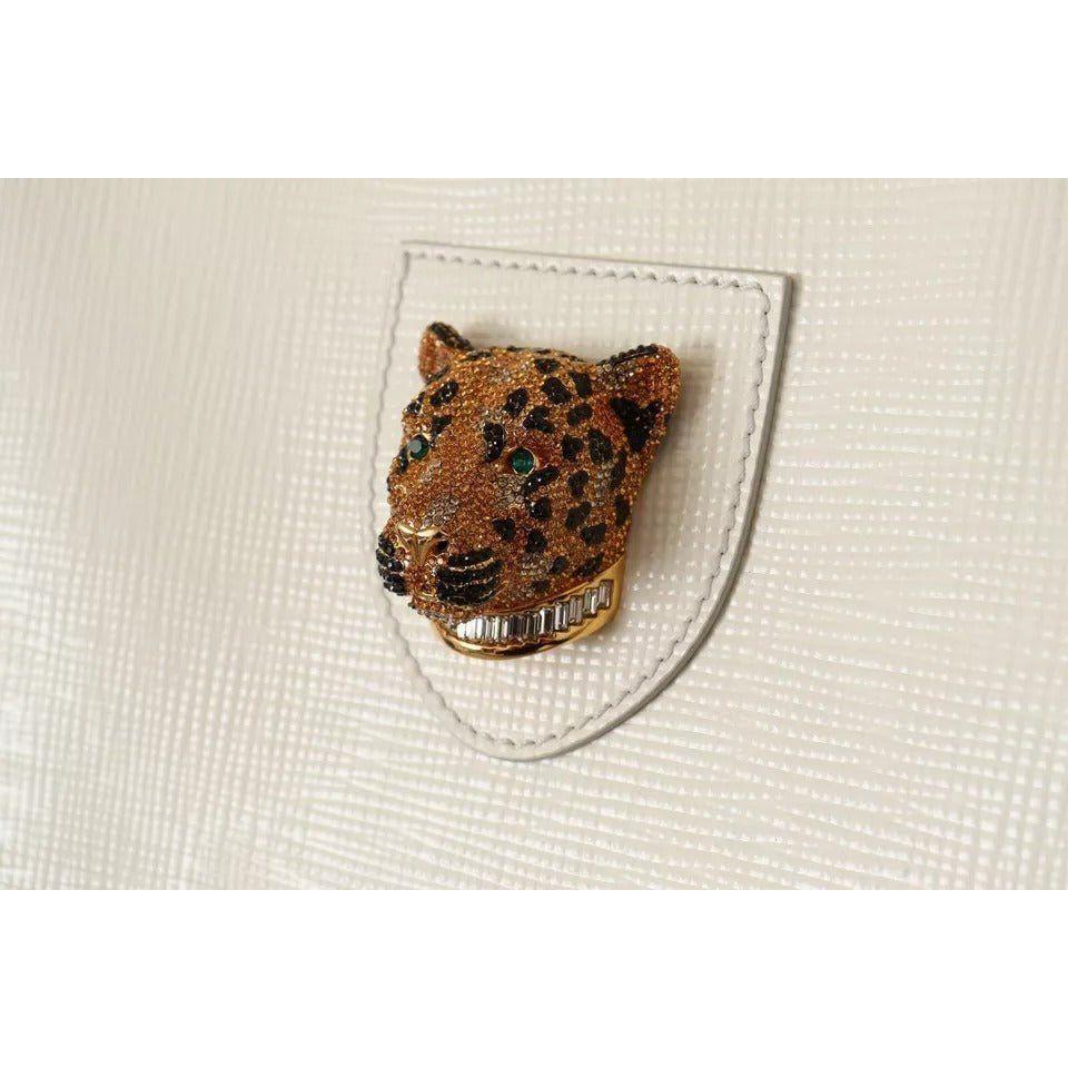 Luxour, Dolce & Gabbana White Crystal Leopard Head Leather JUNGLE Tote Bag, 