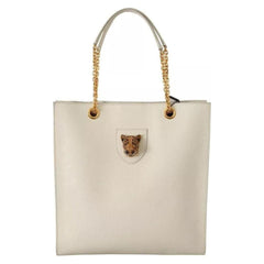 Luxour, Dolce & Gabbana White Crystal Leopard Head Leather JUNGLE Tote Bag, 