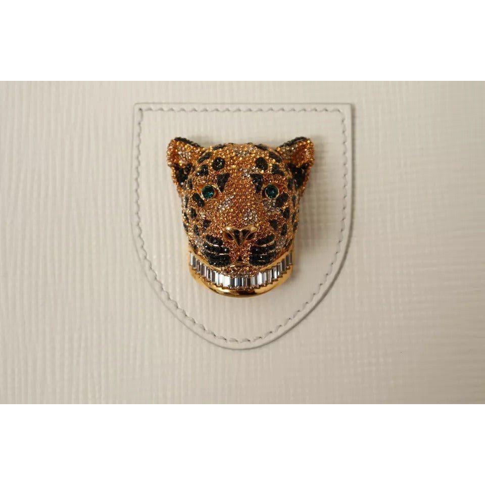 Luxour, Dolce & Gabbana White Crystal Leopard Head Leather JUNGLE Tote Bag, 