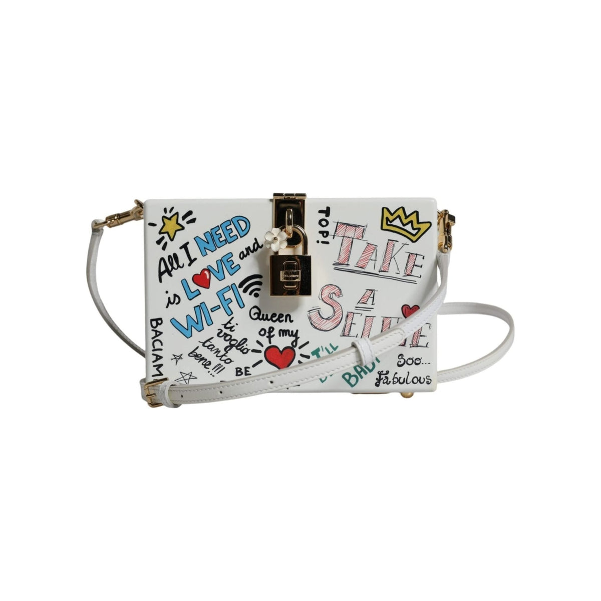 Luxour, Dolce & Gabbana White Graffiti Print Clutch Crossbody Bag, 