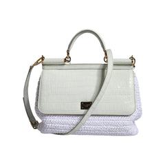 Luxour, Dolce & Gabbana White Rafia Leather SICILY Crossbody Bag, 
