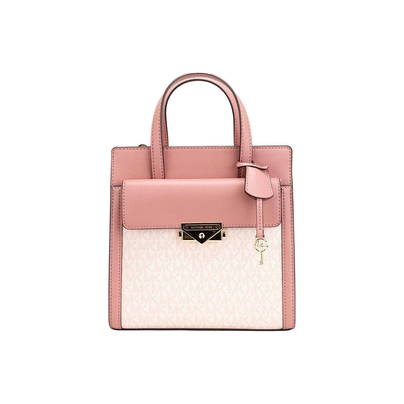 Luxour, Michael Kors Cece Small Pink PVC North South Flap Tote Crossbody Bag Purse, 