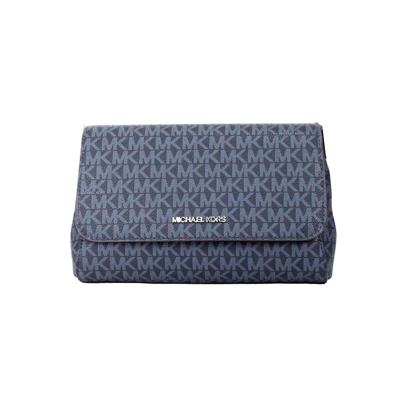 Luxour, Michael Kors Jet Set Medium Navy Blue PVC Convertible Pouchette Crossbody Bag, 