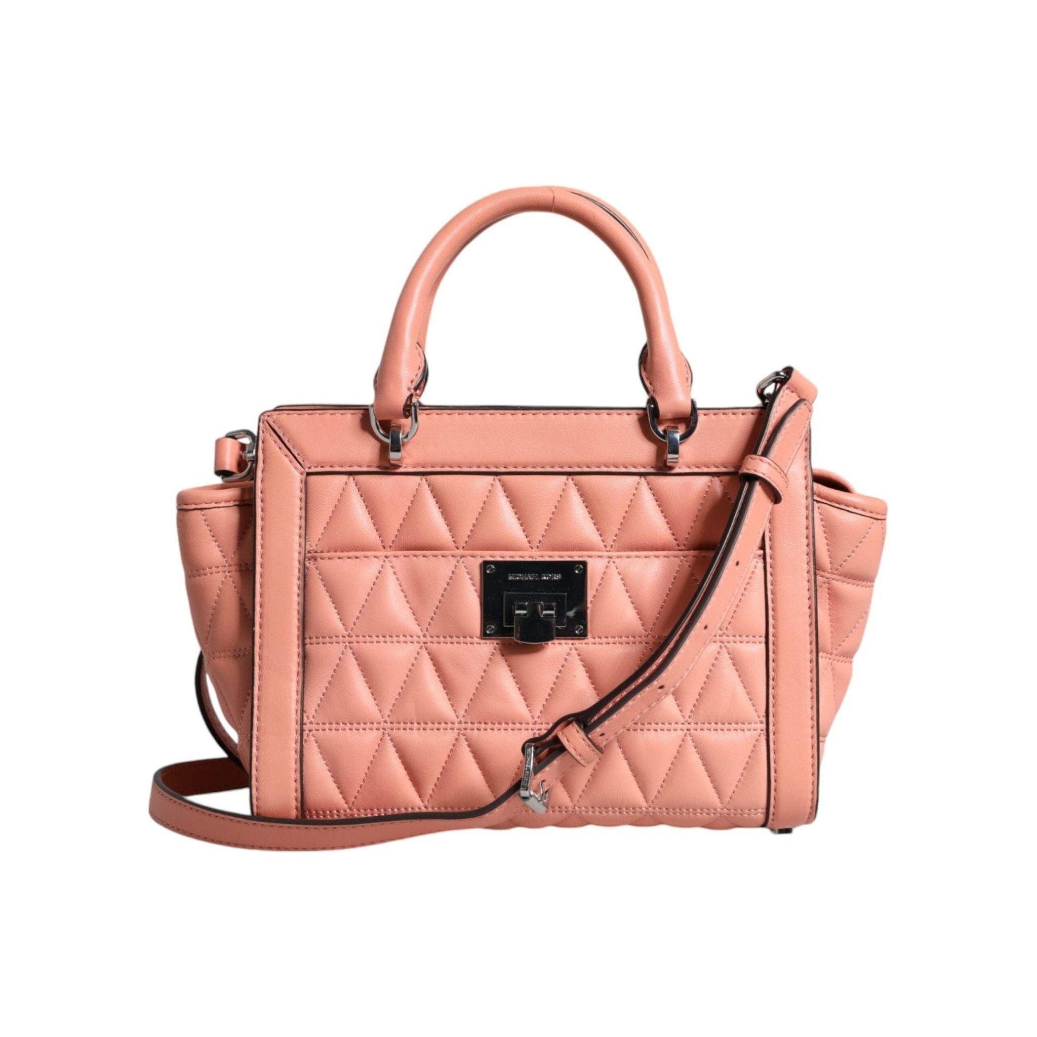 Luxour, Michael Kors Peach Quilted Leather Logo Crossbody VIVIANNE Messenger Bag, 