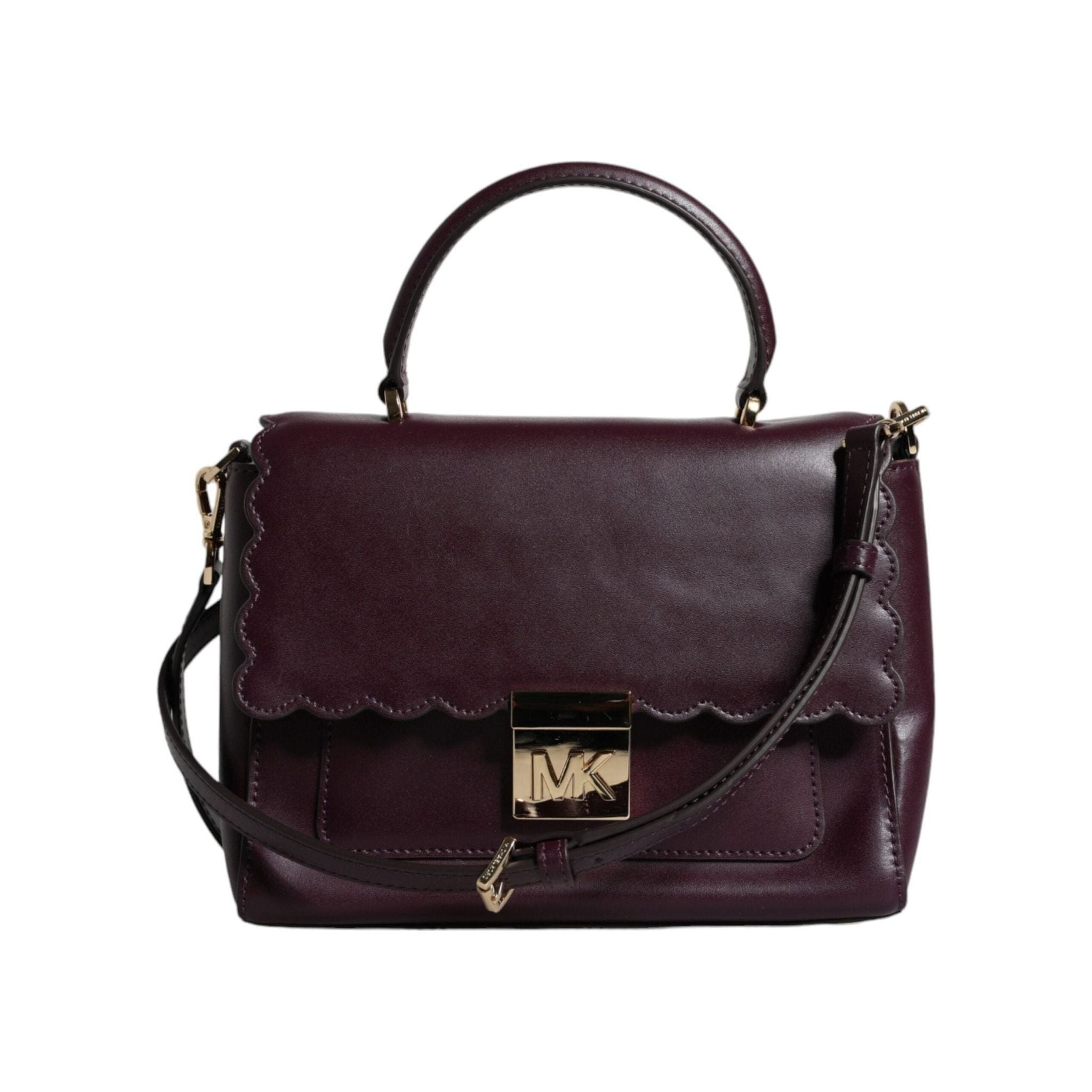 Luxour, Michael Kors Purple Leather Logo Plaque Crossbody MINDY Satchel Bag, 