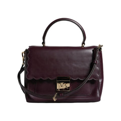 Luxour, Michael Kors Purple Leather Logo Plaque Crossbody MINDY Satchel Bag, 