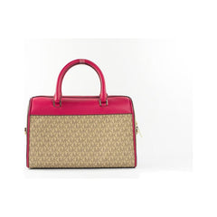 Luxour, Michael Kors Travel Medium Carmine Pink Signature PVC Duffle Crossbody Bag Purse, 