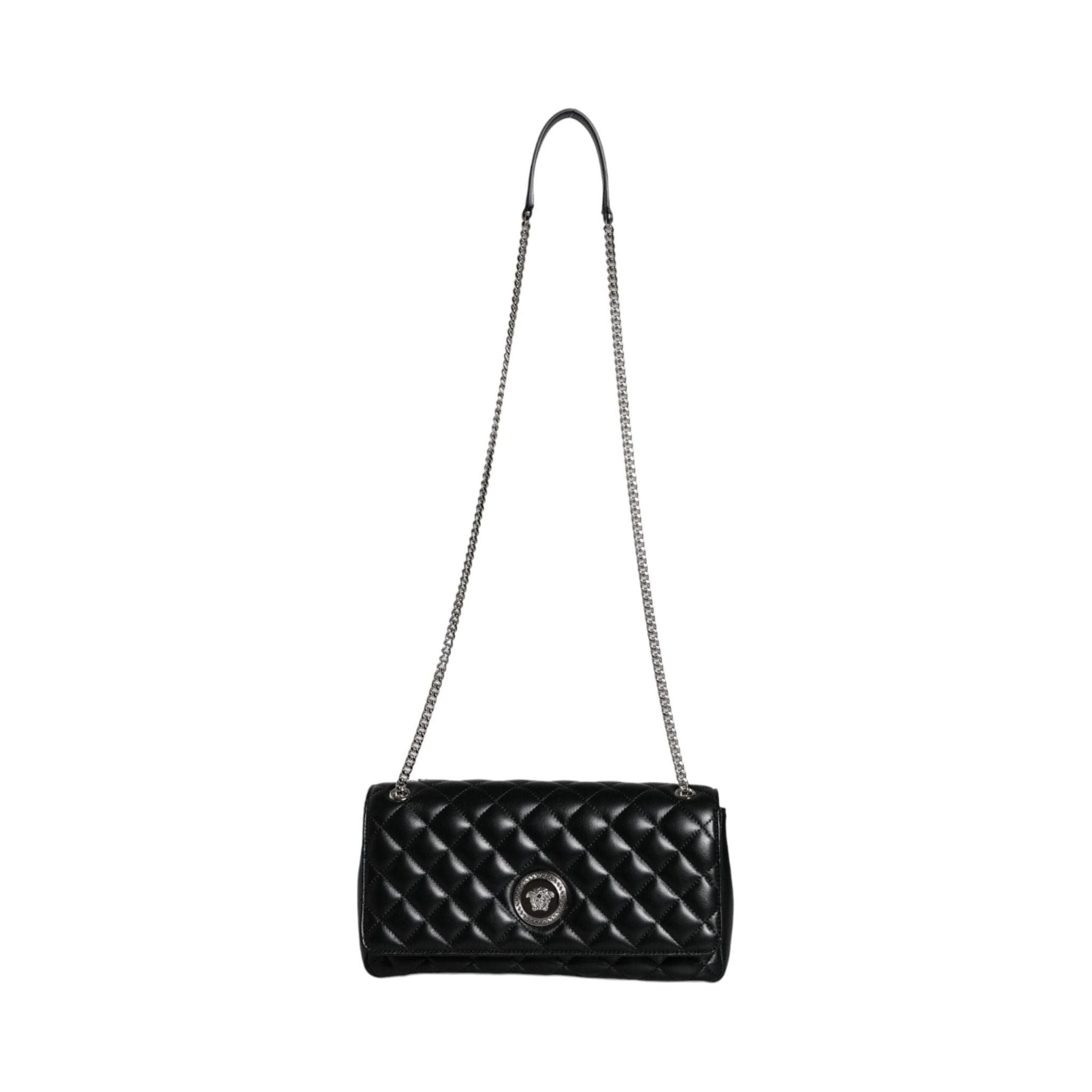 Luxour, Versace Black Quilted Lambskin Leather Crossbody Shoulder Bag, 