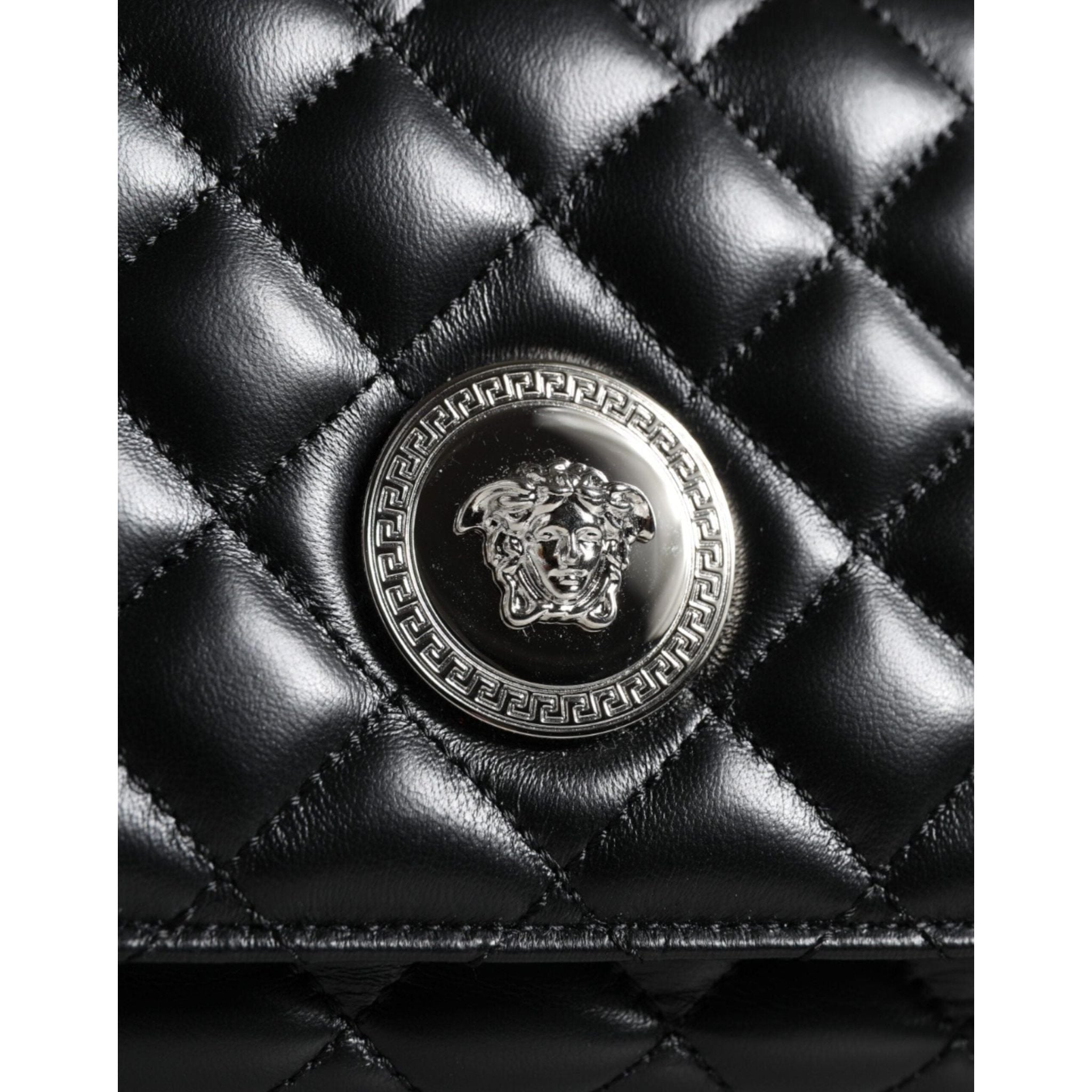 Luxour, Versace Black Quilted Lambskin Leather Crossbody Shoulder Bag, 