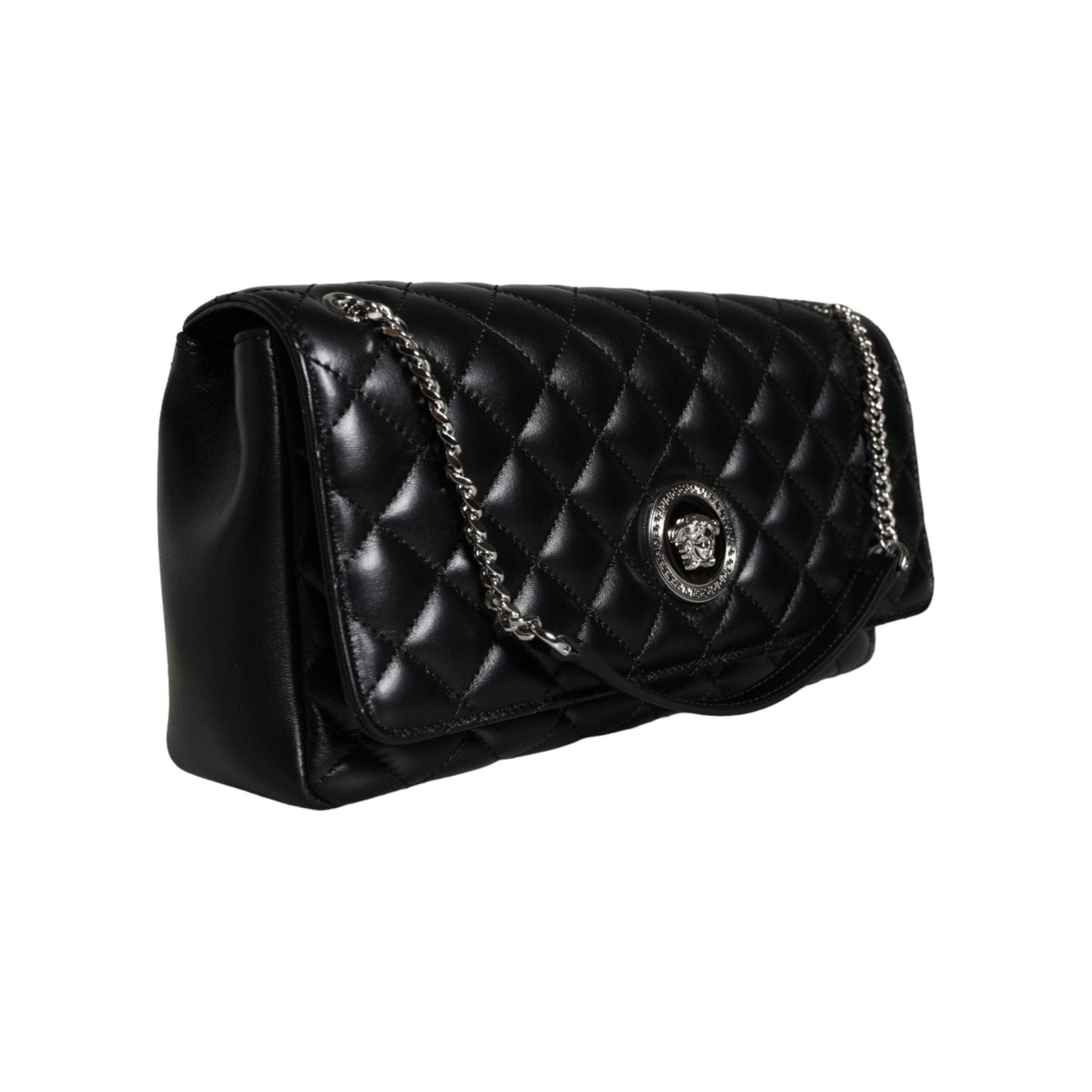 Luxour, Versace Black Quilted Lambskin Leather Crossbody Shoulder Bag, 
