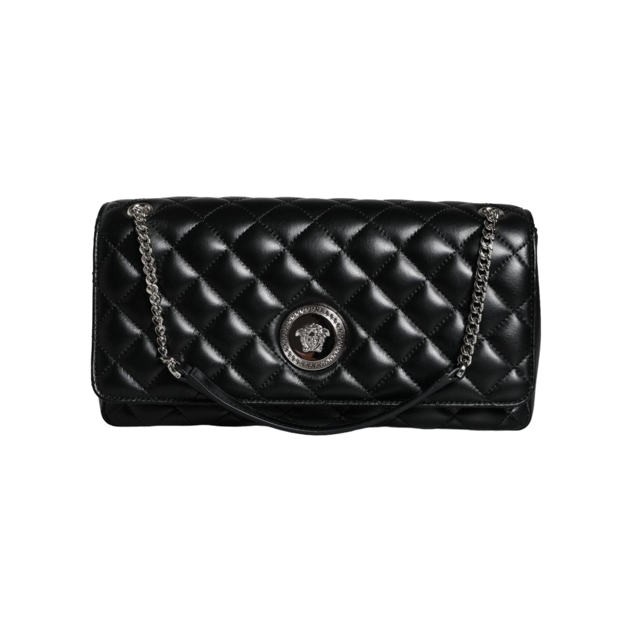 Luxour, Versace Black Quilted Lambskin Leather Crossbody Shoulder Bag, 