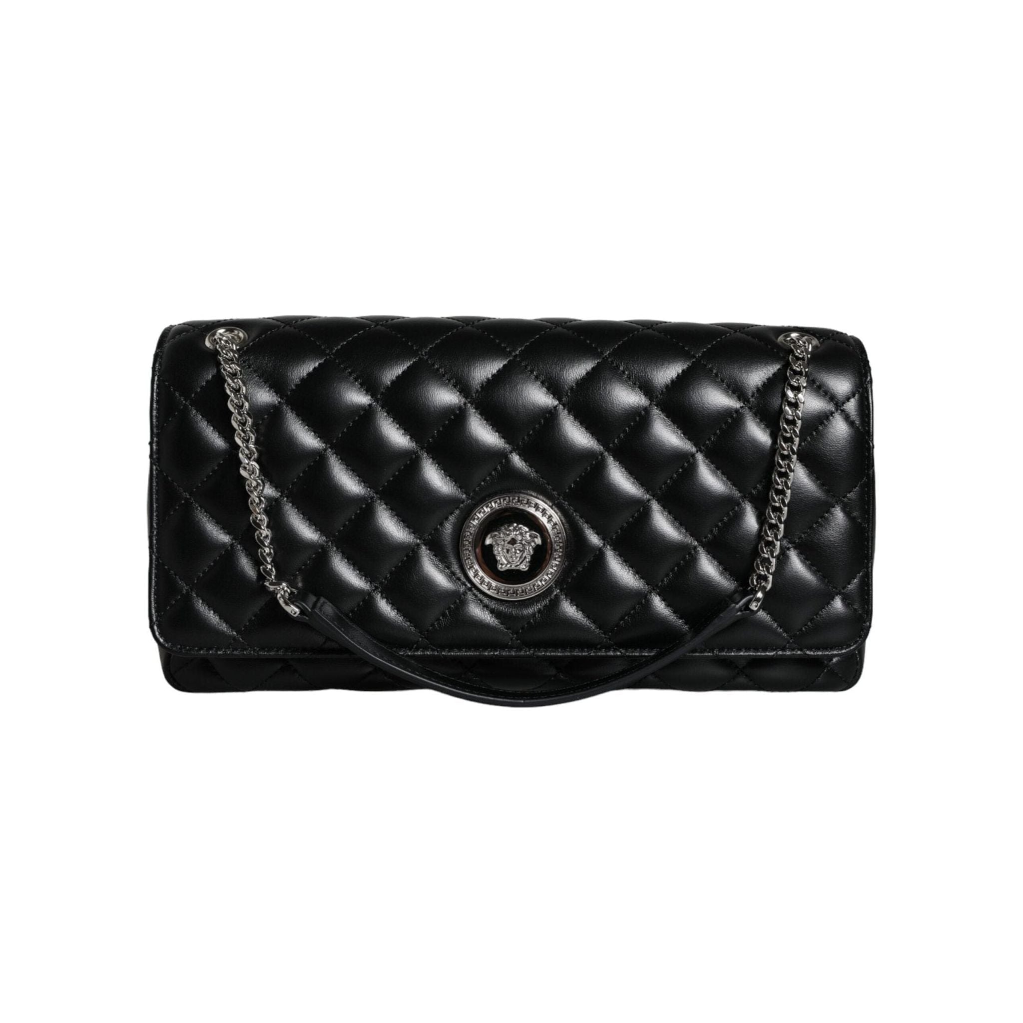 Luxour, Versace Black Quilted Lambskin Leather Crossbody Shoulder Bag, 
