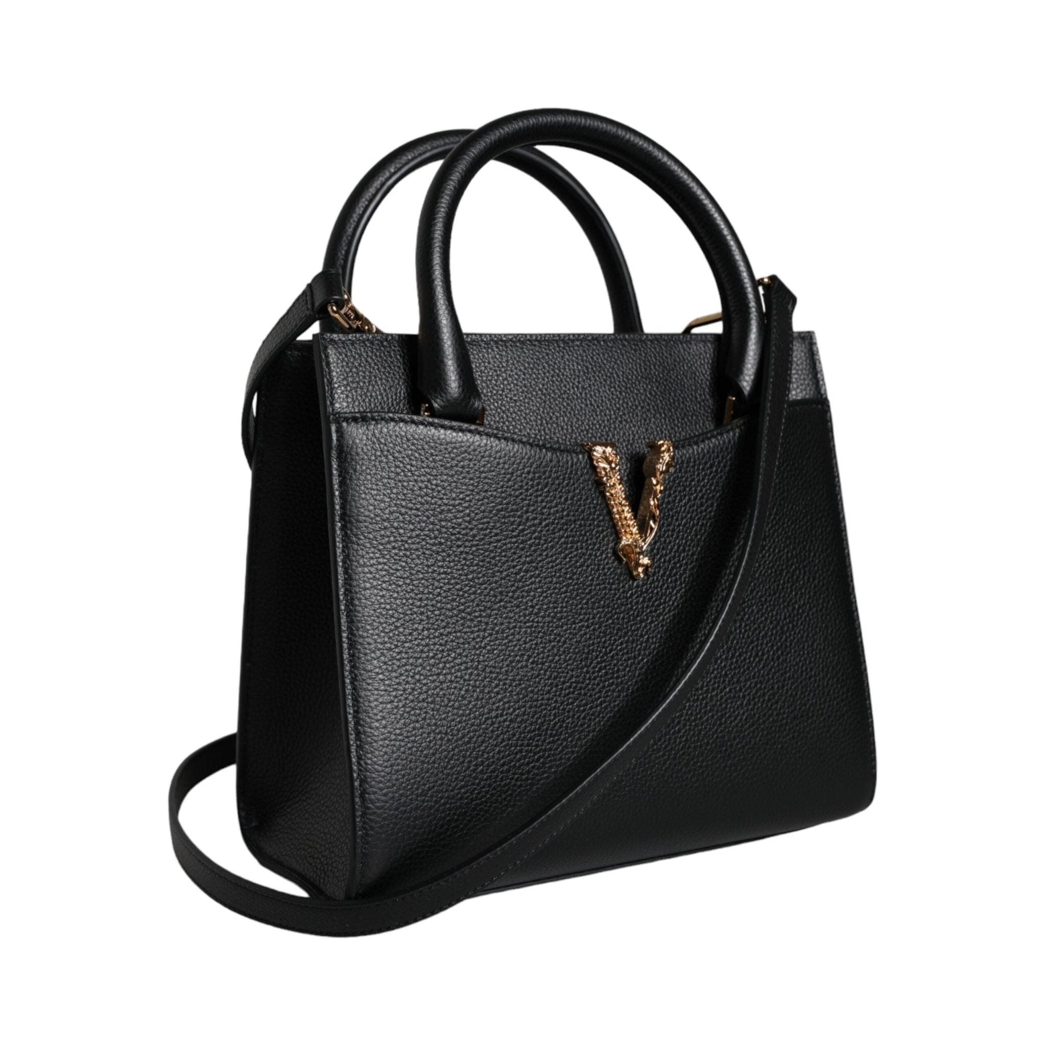 Luxour, Versace Black Small Leather TopHandle Shoulder Crossbody Bag, 