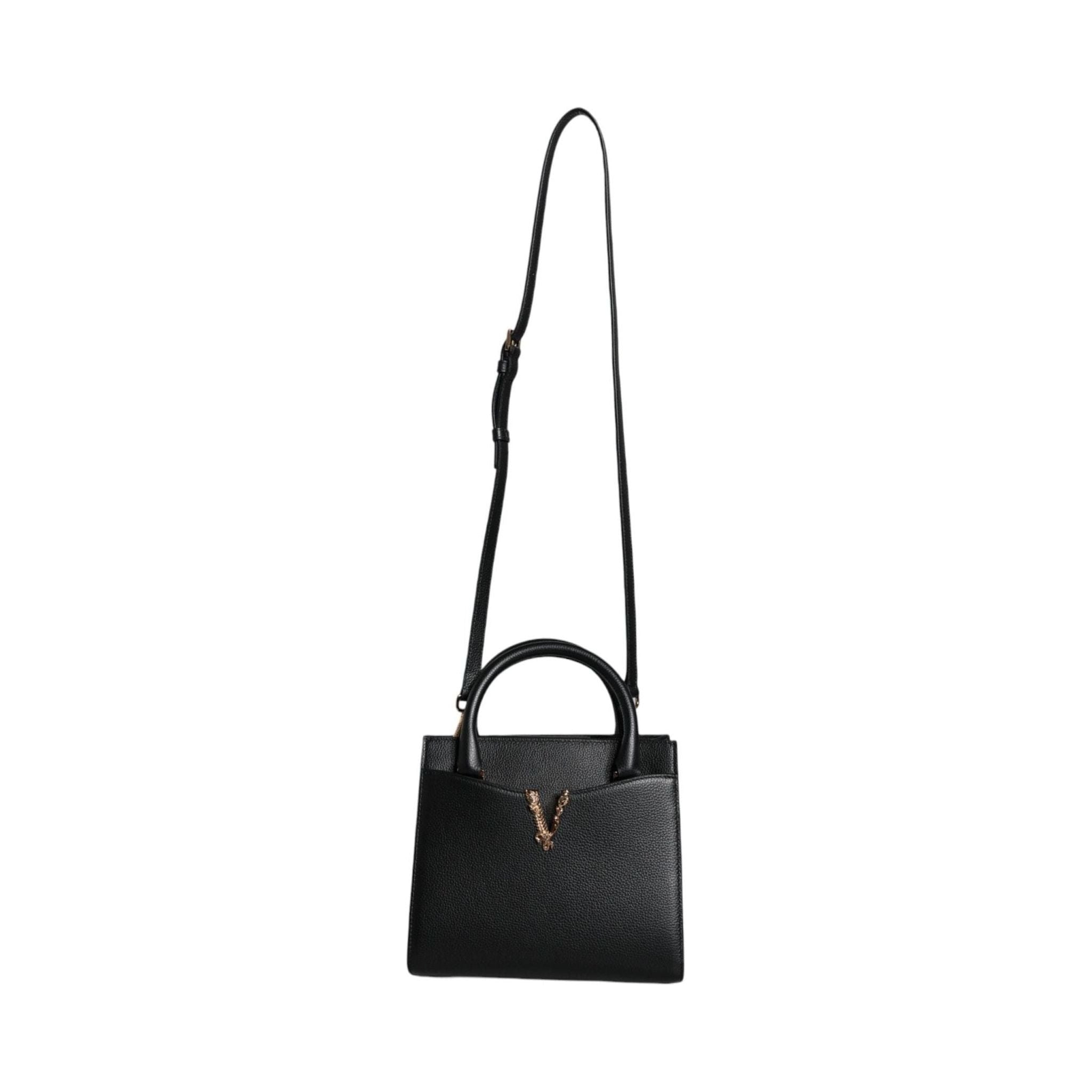 Luxour, Versace Black Small Leather TopHandle Shoulder Crossbody Bag, 