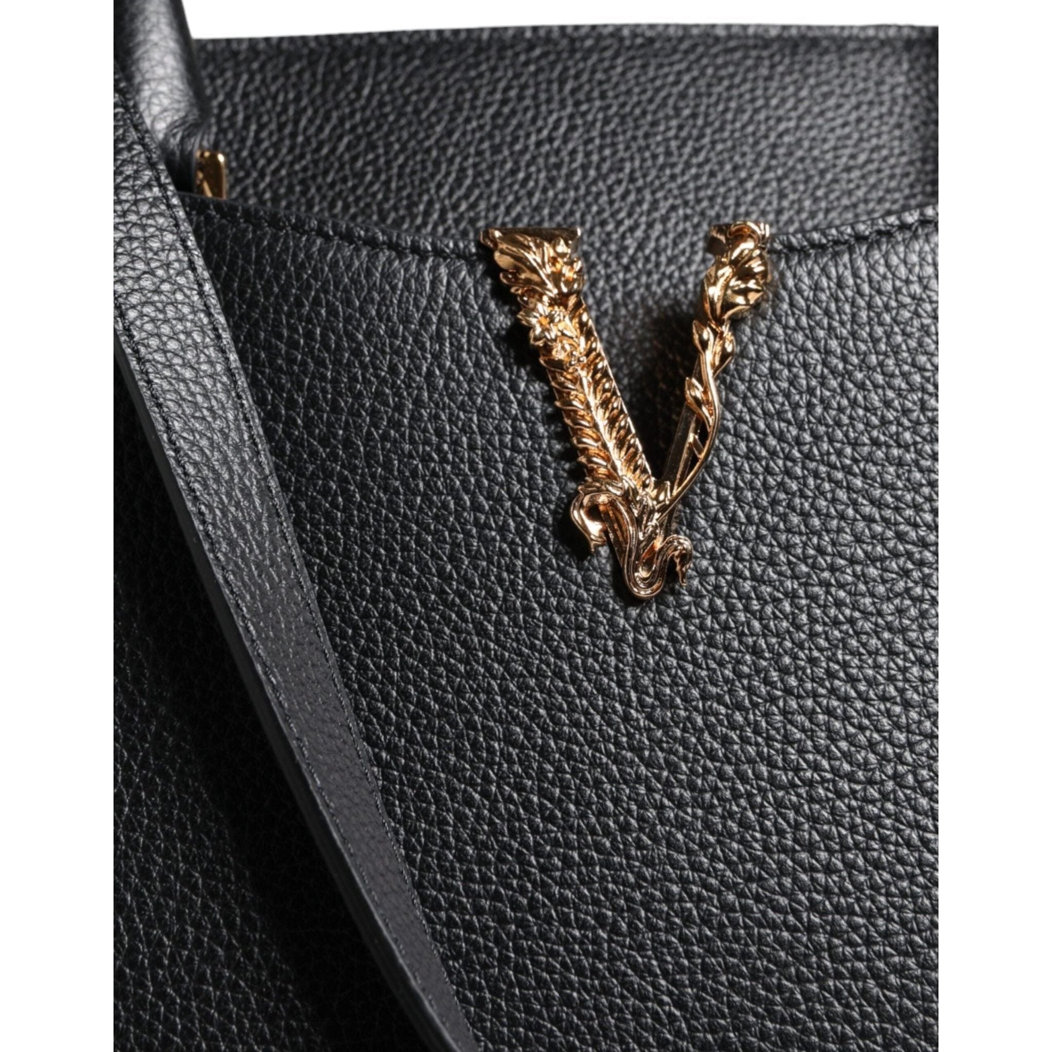 Luxour, Versace Black Small Leather TopHandle Shoulder Crossbody Bag, 